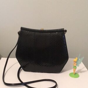 Beautiful Vintage Black Python Leather Dressy Crossbody.
